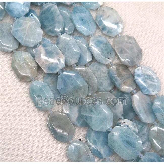 Aquamarine slice beads, faceted freeform, blue