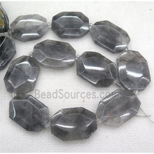 gray Cloudy Quartz slice beads, faceted freeform