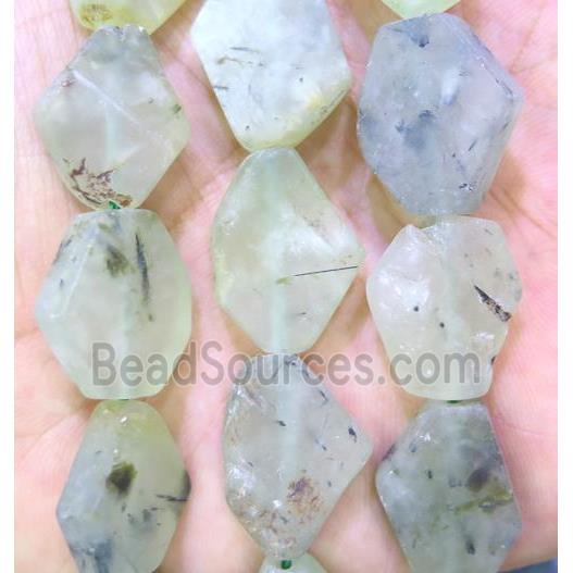 matte prehnite slice beads, flat freeform, green