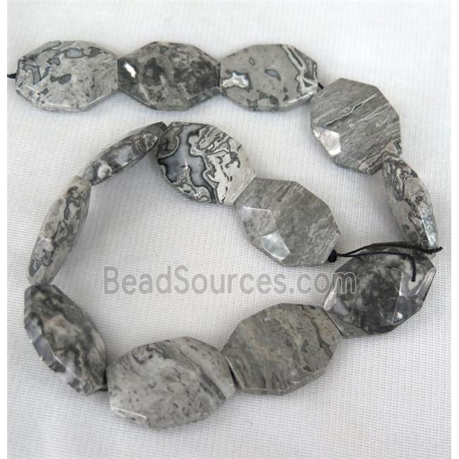 gray Picture Jasper slab Beads, faceted freeform