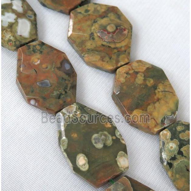 green Rhyolite slice beads, faceted freeform