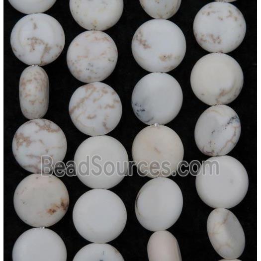 white Mongolian Turquoise beads, flat round, matte