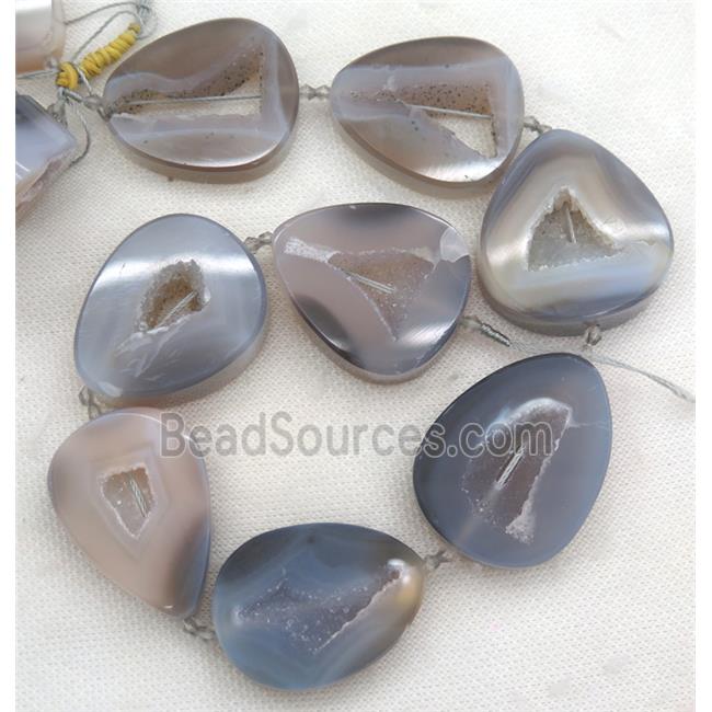 natural Gray Agate Druzy Beads, freeform, geode