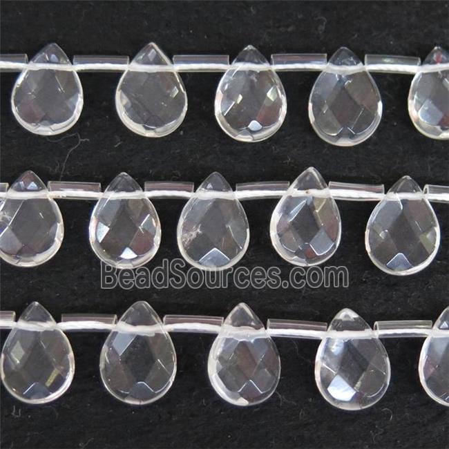 Clear Quartz beads, faceted flat teardrop