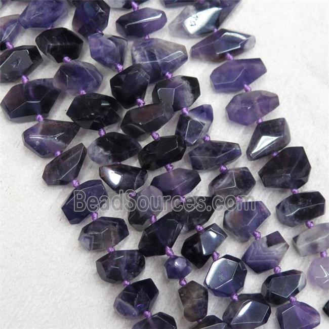 Amethyst beads, faceted freeform, purple