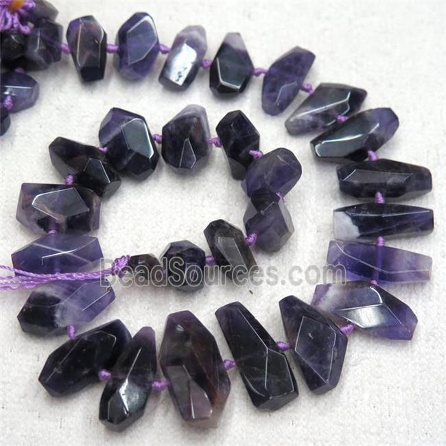 Amethyst beads, faceted freeform, purple