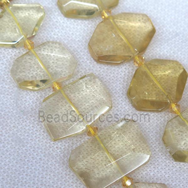 Lemon Quartz nugget beads, faceted rectangle