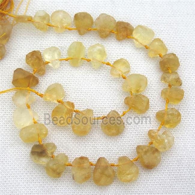 rough Citrine beads, top drilled, teardrop, yellow