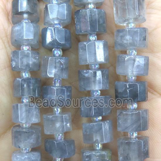 gray Cloudy Quartz bead, faceted heishi