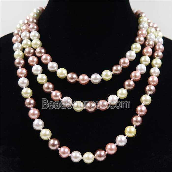 Pearlized Shell knoted necklace, round