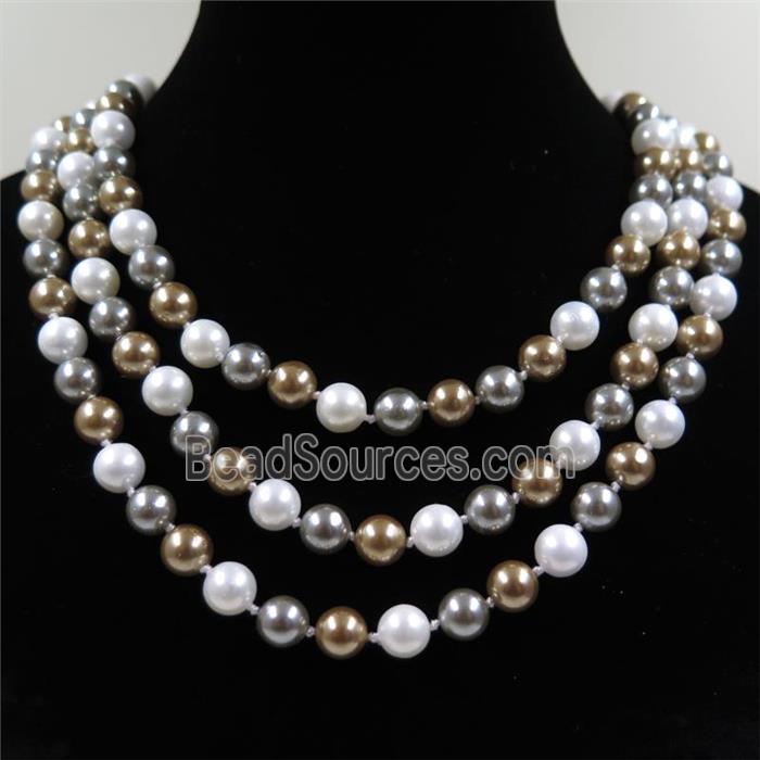 Pearlized Shell knoted necklace, round