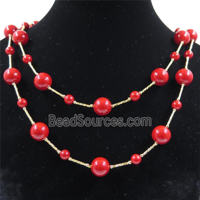 red Pearlized Shell necklace, round