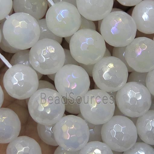 faceted round White Jasper beads, AB-color plated