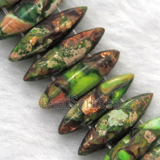 olive Imperial Jasper oval rulla beads with broznite