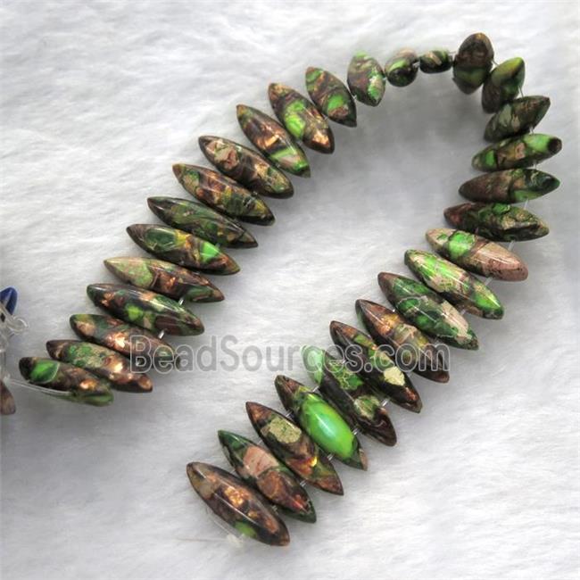 olive Imperial Jasper oval rulla beads with broznite