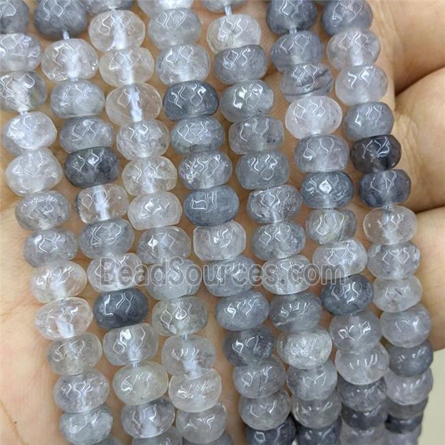 Cloudy Quartz Beads, gray, faceted rondelle