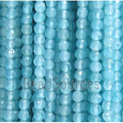 tiny jade seed beads, faceted round, dye aqua