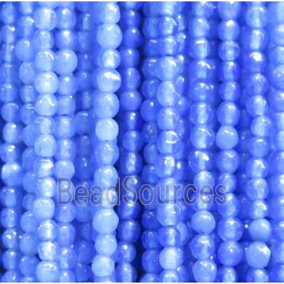 tiny jade bead, faceted round, dye blue