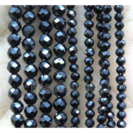 tiny Black Spinel Beads, faceted round