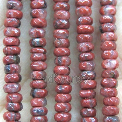 tiny red jasper beads, faceted rondelle