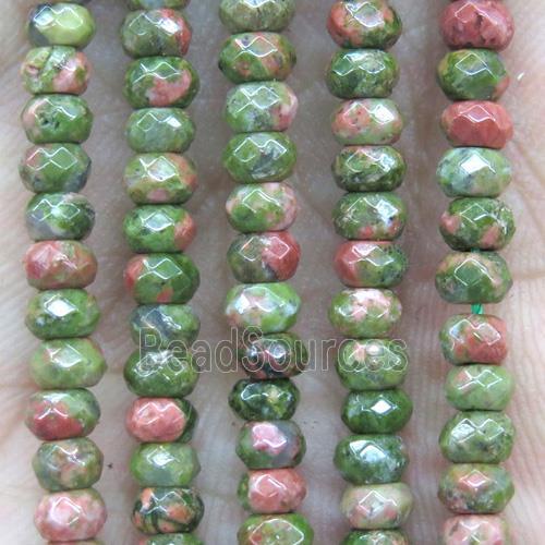 tiny Unakite beads, green, faceted rondelle