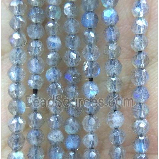 Tiny labradorite stone bead, faceted round, hand-cutting, AAA-Grade