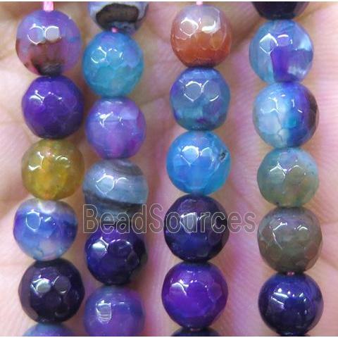 agate bead, faceted round, mix color