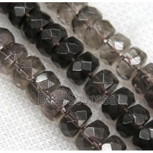 Smoky Quartz bead, faceted rondelle