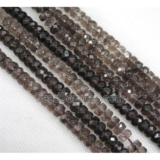 Smoky Quartz bead, faceted rondelle