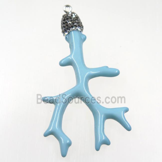 aqua resin branch pendant paved rhinestone