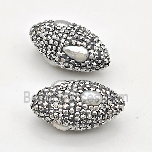 white pearl beads paved silver rhinestone, Rice