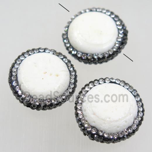 white porcelain beads paved rhinestone, circle