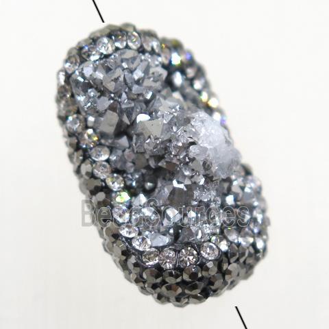 silver agate druzy beads paved rhinestone, freeform