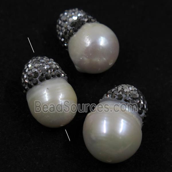 freshwater pearl beads paved silver rhinestone