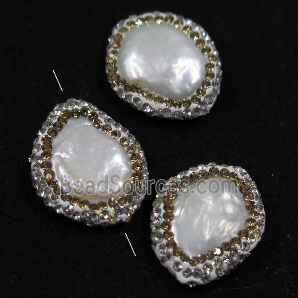 freshwater pearl beads paved rhinestone, freeform