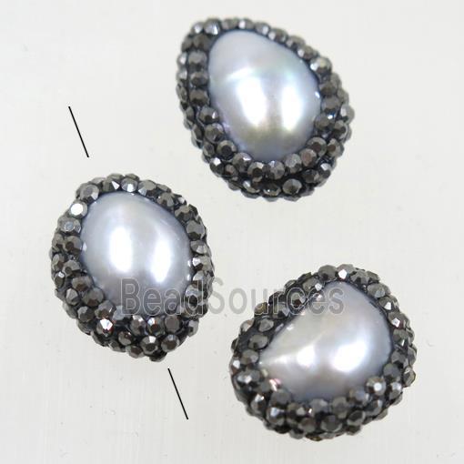 freshwater pearl beads paved rhinestone, freeform