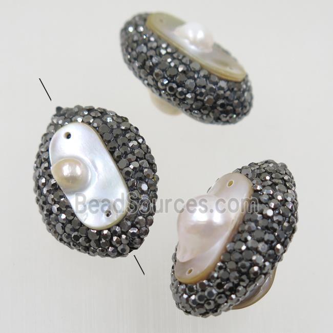 freshwater pearl beads paved rhinestone, oval