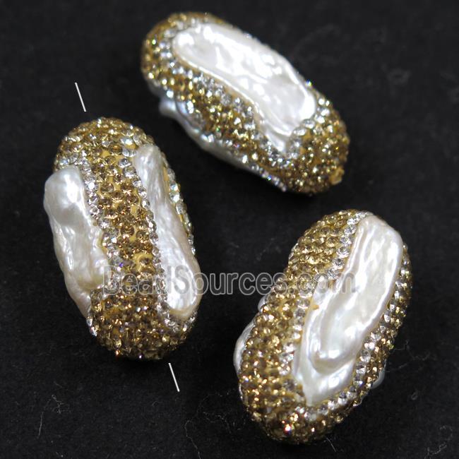 freshwater pearl beads paved yellow rhinestone