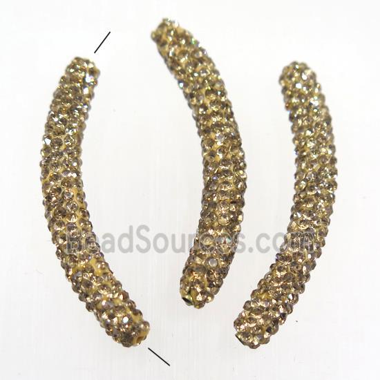 copper curve tube bead paved yellow rhinestone