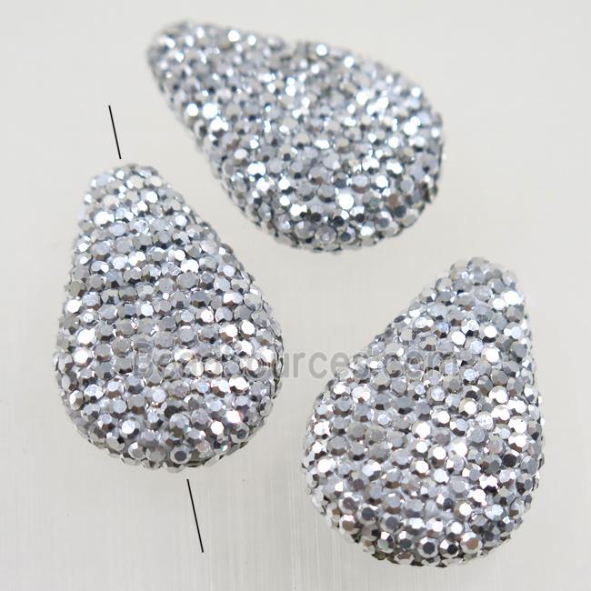 resin teardrop beads paved silver rhinestone