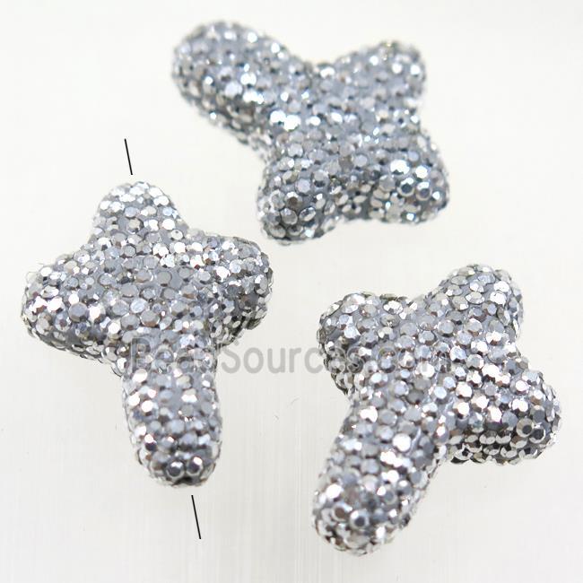 resin cross beads paved silver rhinestone