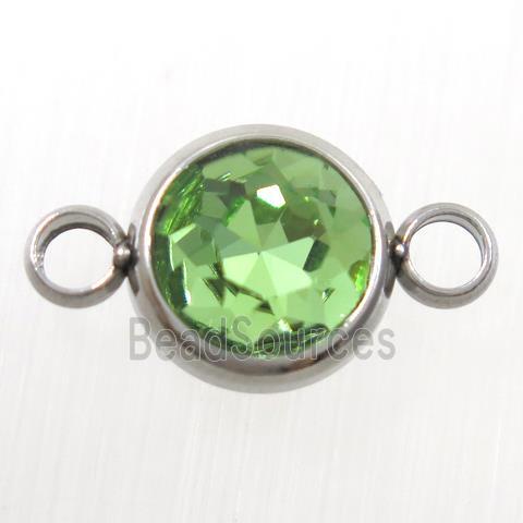 crystal glass connector, green peridot, stainless steel