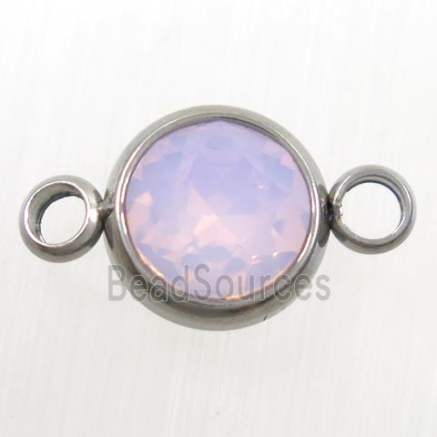 crystal glass connector, pink opalite, stainless steel