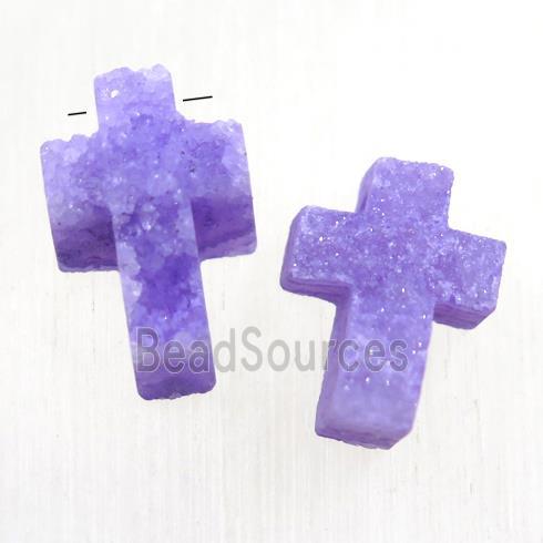 purple Druzy Quartz cross pendant