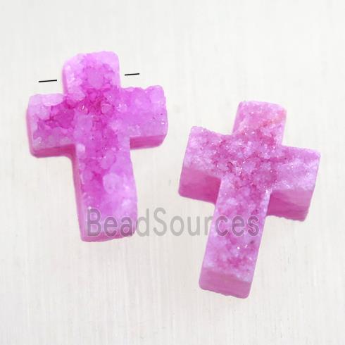 hotpink Druzy Quartz cross pendant