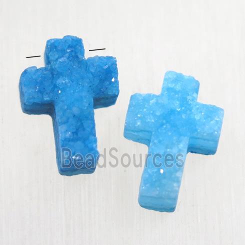 blue Druzy Quartz cross pendant