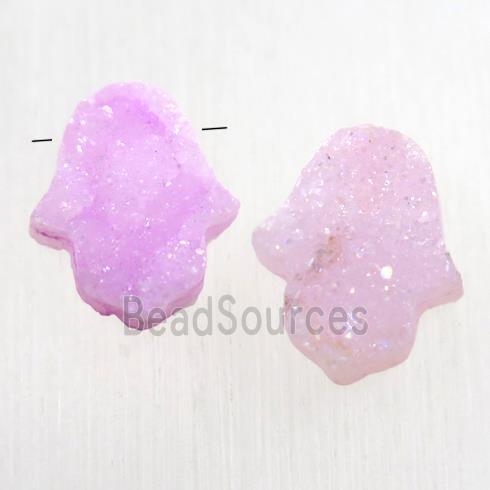 pink Druzy Quartz hamsahand pendant