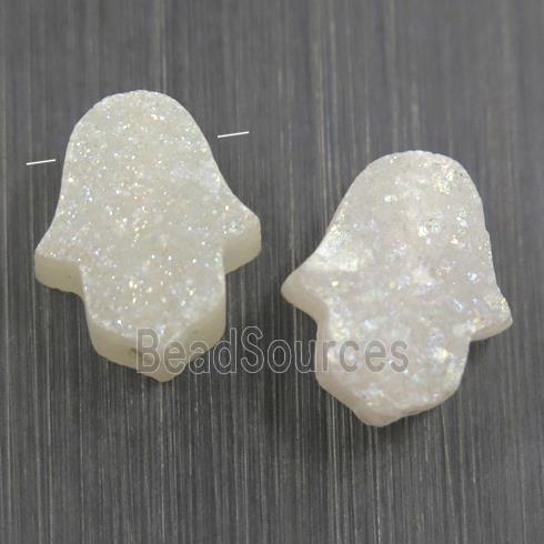 white AB-color Druzy Quartz hamsahand pendant