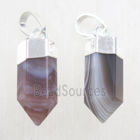 Botswana Agate bullet pendant, silver plated