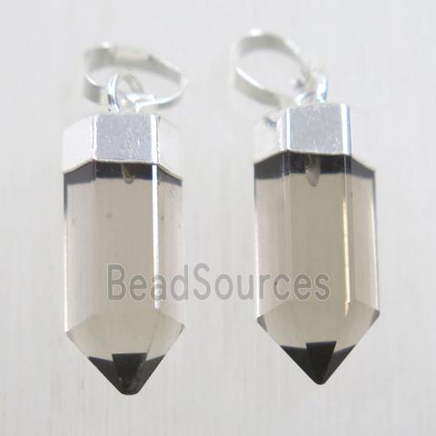 Smoky Quartz bullet pendant, silver plated